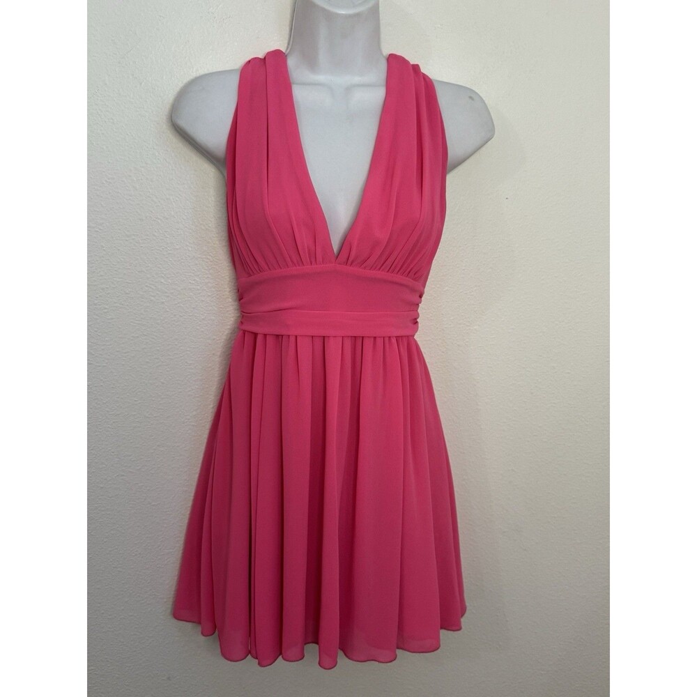 Lucy in the Sky Dress Womens S Pink Babydoll High Waist Chiffon Lined Mini Chic